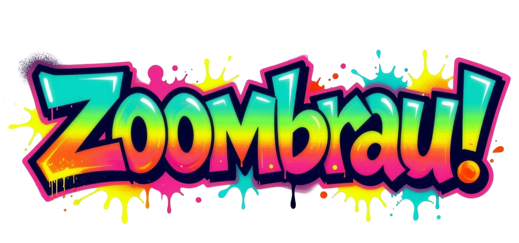 Zoombrau — graffiti logo in neon yellow, pink and cyan